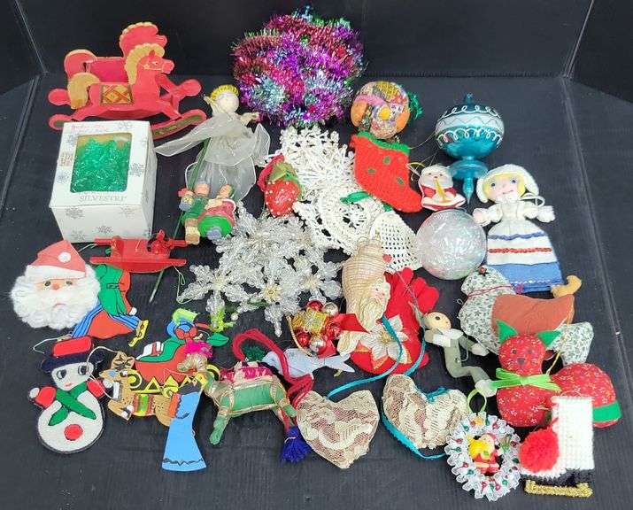 (Q) Christmas Ornaments Including Blown Glass, Stitched, Wood Cutouts, Etc