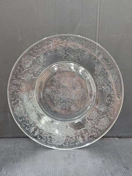 (Q) Vintage Hazel Atlas Florentine Pattern Clear Depression Glass Plates & Glasbake Ramekins