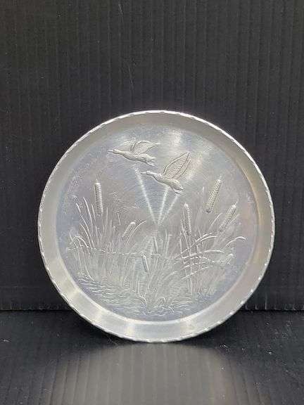 (Q) Vintage Aluminum Drink Coasters Featuring Birds In The Wetlands