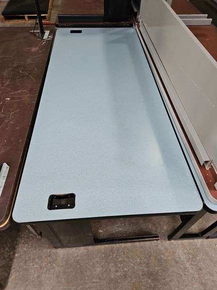 1 Steel Framed Office Desk & A Steel Framed Table W/Folding Legs.