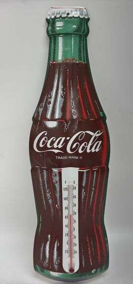 Coca-Cola Embossed Bottle Advertising Metal Thermometer