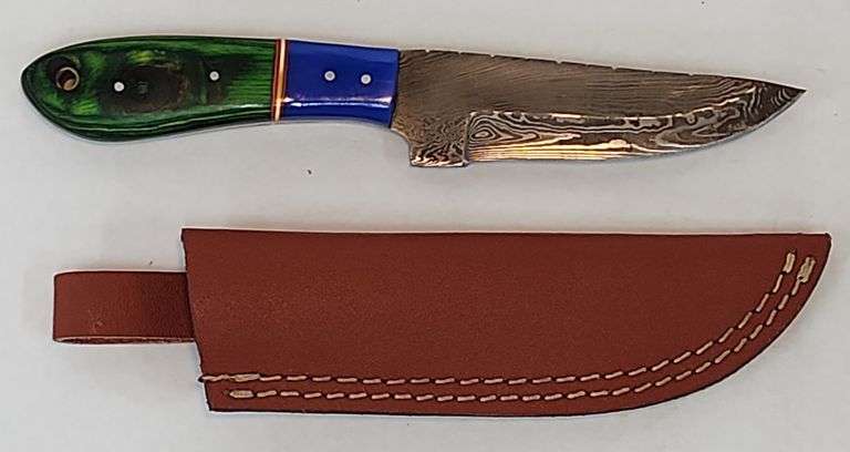 (II) Damascus Steel Hunting Knife With Sheath