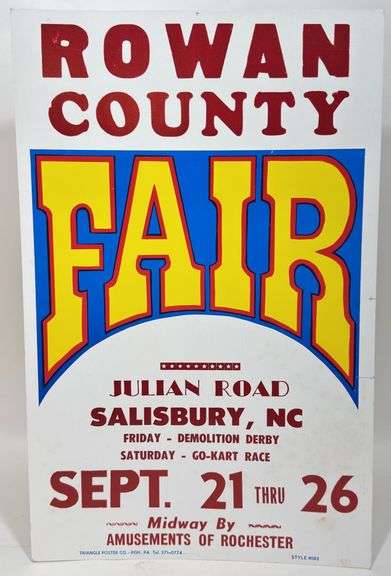 Vintage Rowan County Fair Circus Card Stock Advertising Poster Sign