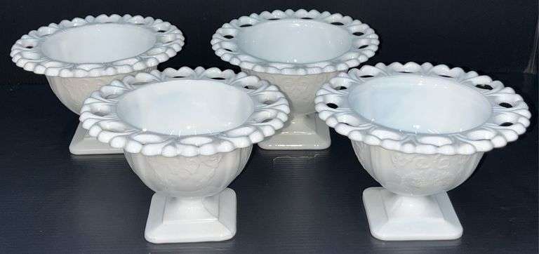 (Q) Milk Glass - Indiana Glass - Pedestal Bowls-Compote