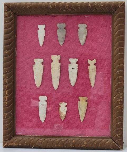 (II) (10) Framed Native American Arrowheads