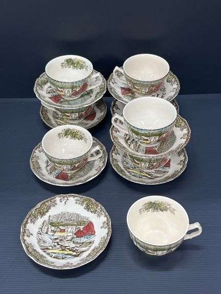 (Q) 8 “The Ice House” The Friendly Village Cups And Saucers