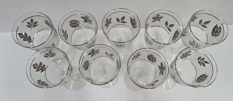 (Q) 9 Libbey Silver Leaf MCM Wine Glasses