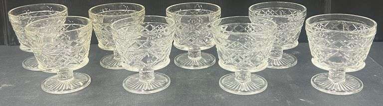 (Q) Hazel Atlas Big Top Peanut Butter Diamond And Fan Sherbet Glasses.