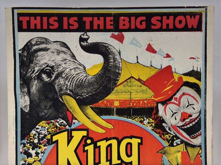 Vintage King Bros Circus Card Stock Advertising Poster Sign