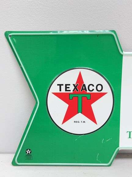 Texaco Fire Chief Embossed Metal Arrow Sign