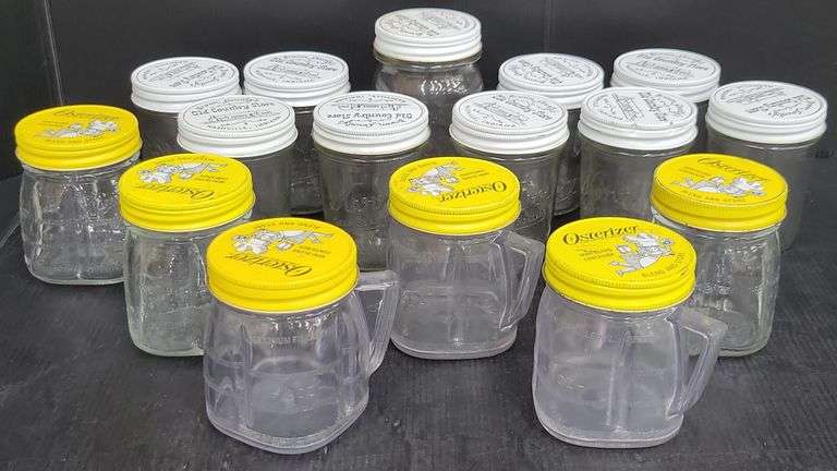 (Q) Vintage Osterizer Mini Blend Containers And Old Country Store Ball And Kerr Jars