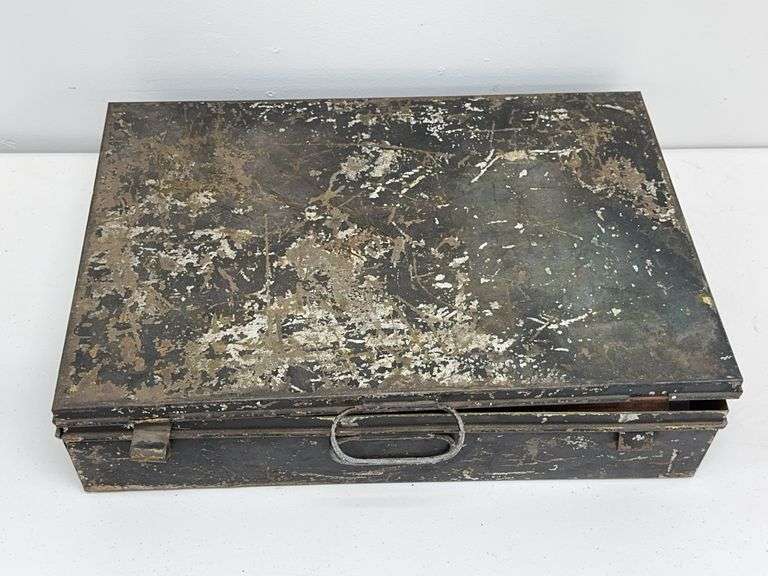Vintage Tin Box Full Of Vintage Clock & Toy Parts