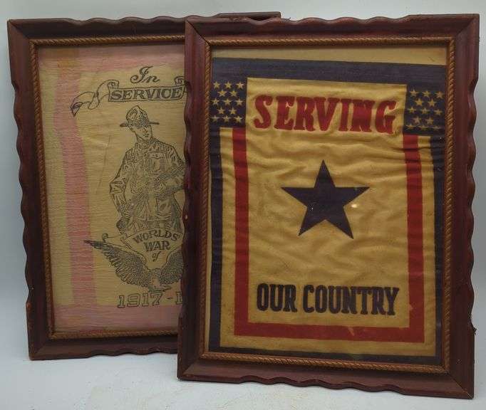 (GH) " In Service of Our Country" Framed banners. Approx 13" x 11".