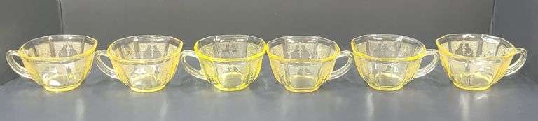 (Q) Yellow Depression Glass - Princess Topaz - Tea Cups