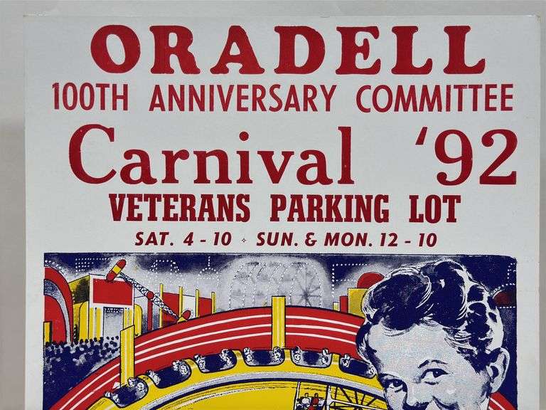 Vintage Oradell Carnival Card Stock Advertising Poster Sign
