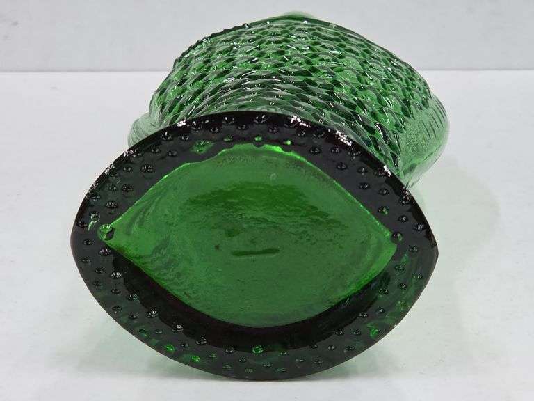 (Q) Italian Art Glass: MCM Blue Empoli Vase And Vintage Green Fish Decanter/Wine Bottle