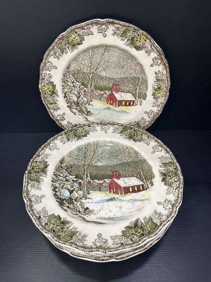 (Q) Friendly Village 8 Place Settings In The School House, Covered Bridge, The Ice House And Sugar Maples Patterns