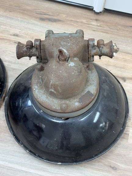 Lot Of 2 Vintage Explosion Proof Industrial Light Fixtures w/ Porcelain Shades
