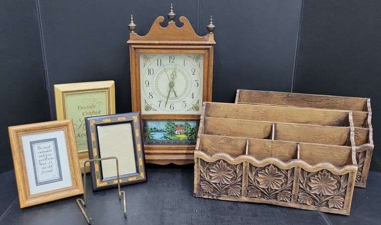 (Q) Seth Thomas Federal Style Mantle Clock, Lerner Desk Organizers And Picture Frames