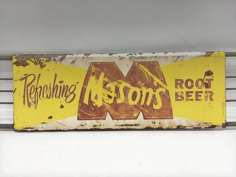 Vintage Masons Root Beer Advertising Metal Door Push