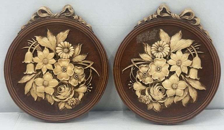 (Q) Pair Of Aristocraft Composite Wood Floral Wall Plaques.