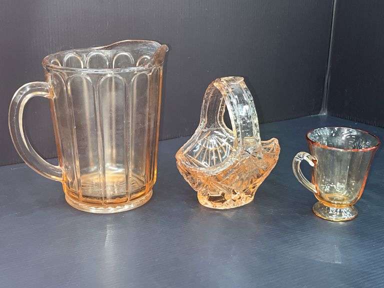 (Q) Pink Depression Glass - Pitcher, Mint Dish And Coffee Cup