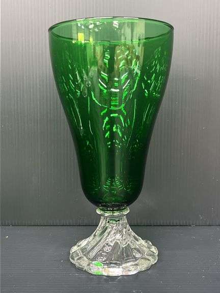 (Q) Set Of 8 Anchor Hocking Forest Green "Burple" Footed Goblets