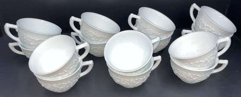(Q) Milk Glass - Indiana Glass Orange Blossom Teacups