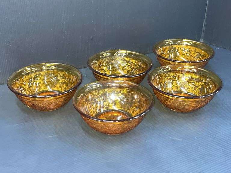 Q) Amber Glass - Indiana Glass Tiara -Berry Bowls