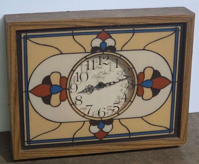 (TU) Vintage Elgin Stained Glass Wall Clock - Kraft Auction Service, LLC