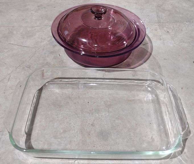 Pyrex Clear Glass Rectangular Casserole Dish & Corning Ware Visions Cranberry Casserole Dish