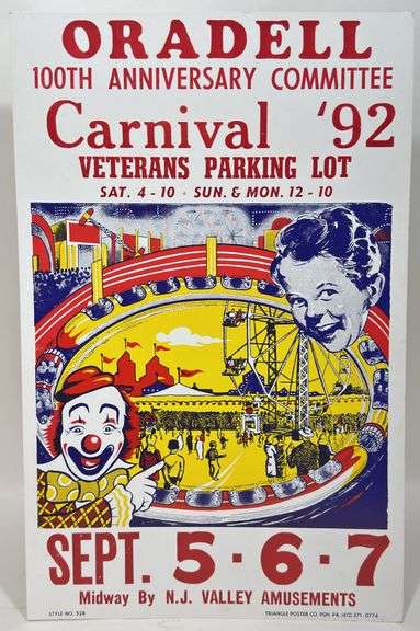 Vintage Oradell Carnival Card Stock Advertising Poster Sign