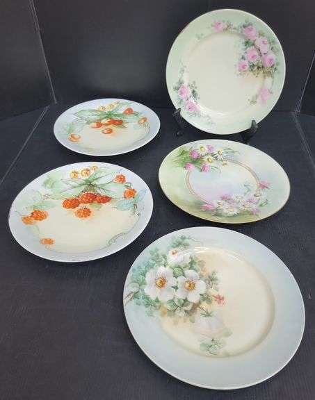(Q) Vintage Limoges And D&C France Porcelain Plates With Floral And Fruit Designs