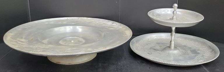 (Q) Vintage Aluminum Everlast Lazy Susan And Wilson Specialties Co 2-Tiered Serving Tray