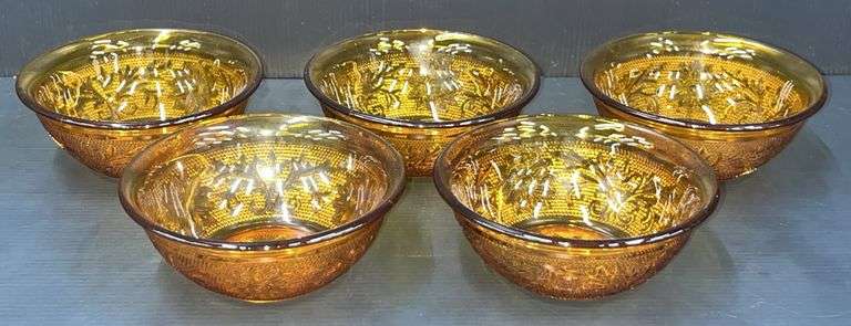 Q) Amber Glass - Indiana Glass Tiara -Berry Bowls