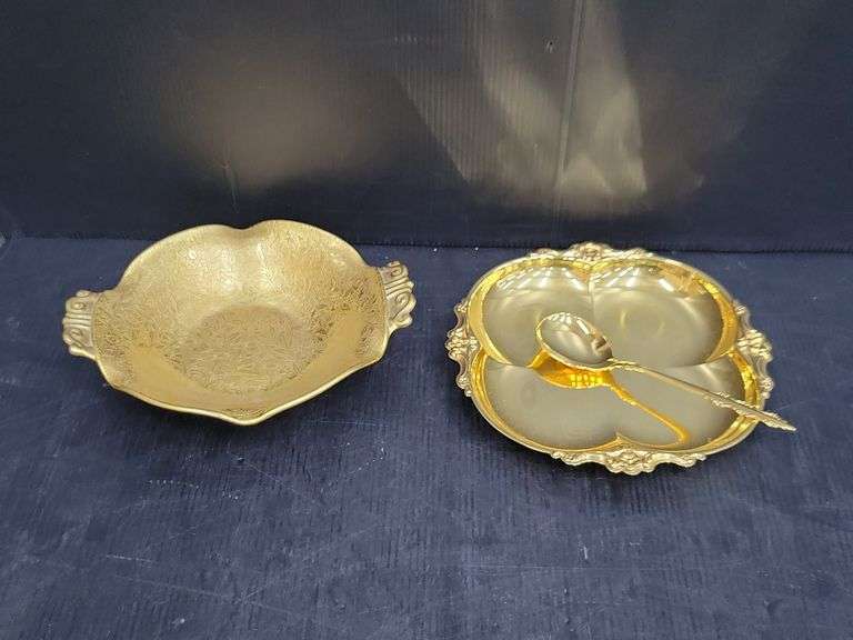 (Q) China 50th Anniv Footed Candy Dish, Crystal & Silverplate Pedestal Bowl, Porcelain Heart Vase, Etc