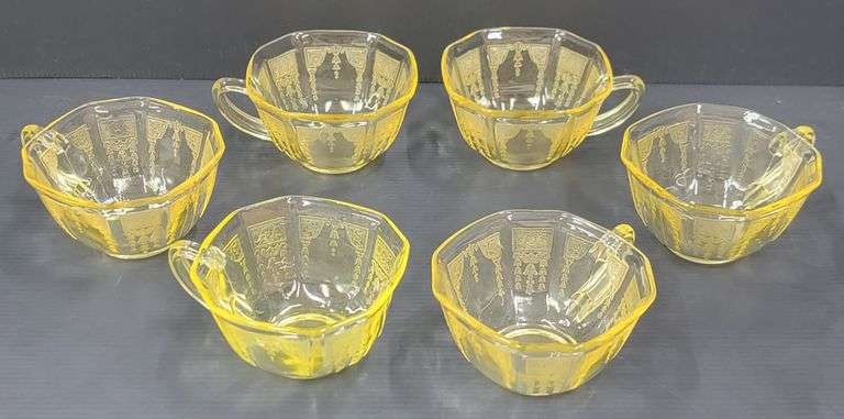 (Q) Yellow Depression Glass - Princess Topaz - Tea Cups