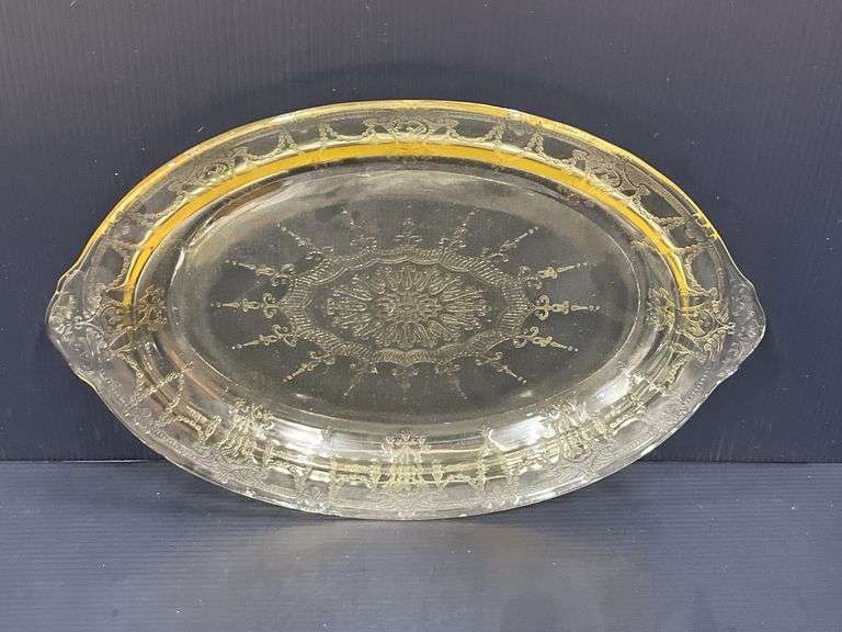(Q) Yellow Depression Glass - Anchor Hocking Cameo Ballerina - Bowl & Platter