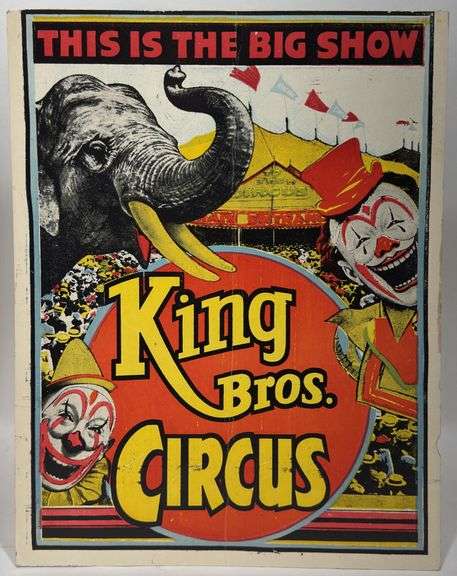 Vintage King Bros Circus Card Stock Advertising Poster Sign