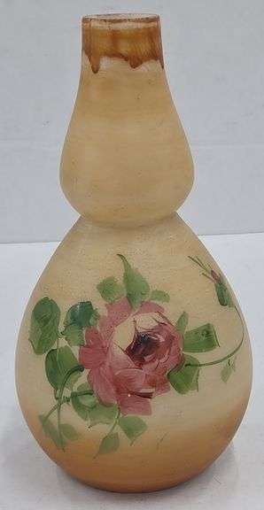 (Q) Westmoreland Hand Painted Rose Milk Glass Vase
