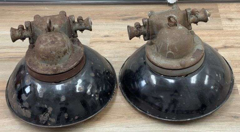 Lot Of 2 Vintage Explosion Proof Industrial Light Fixtures w/ Porcelain Shades