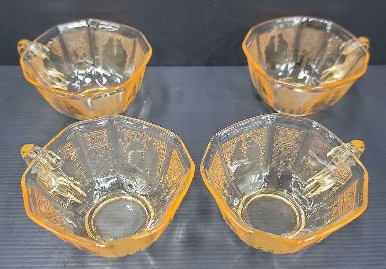 (Q) Topaz Depression Glass - Anchor Hocking Cameo Ballerina - Tea Cups