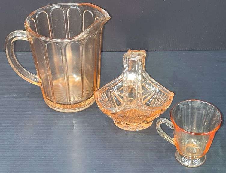(Q) Pink Depression Glass - Pitcher, Mint Dish And Coffee Cup