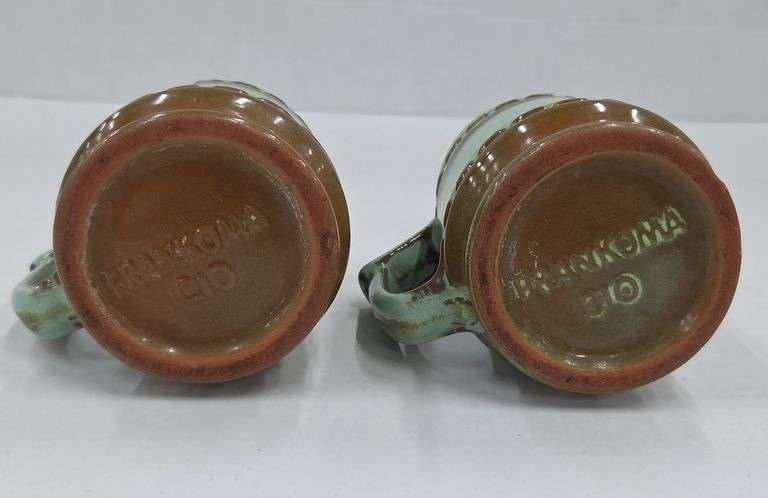 (Q) Frankoma Pottery Green & Brown Mugs