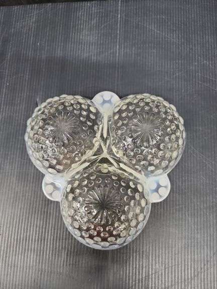 (Q) Fenton/Anchor Hocking Hobnail Moonstone Candy Dish & Bottles
