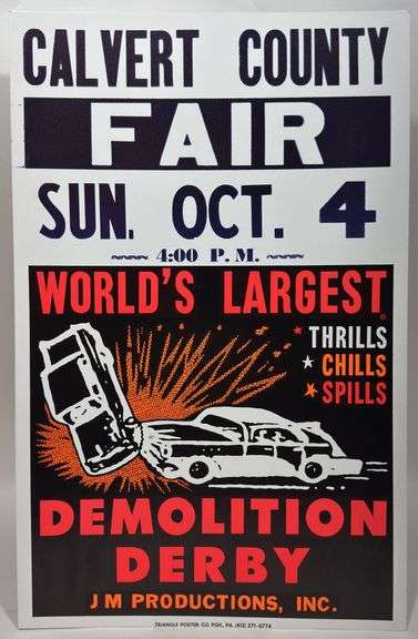 Vintage Calvert County Fair Demolition Derby Card Stock Advertising Poster Sign