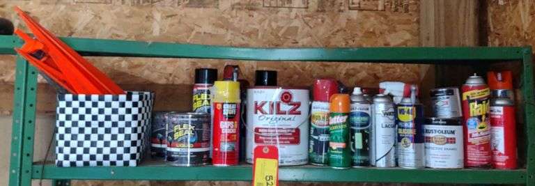Various Chemicals Incl. Bug Spray, WD-40 Silicone, Rust-Oleum Protective Enamel, Flex Seal Liquid Ru
