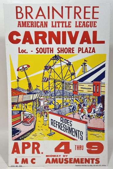 Vintage Braintree Little League Carnival Circus Card Stock Advertising Poster Sign