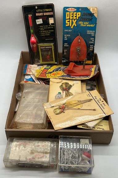 (GH) Fishing Items including Bobbers, Hooks, Sinkers and more