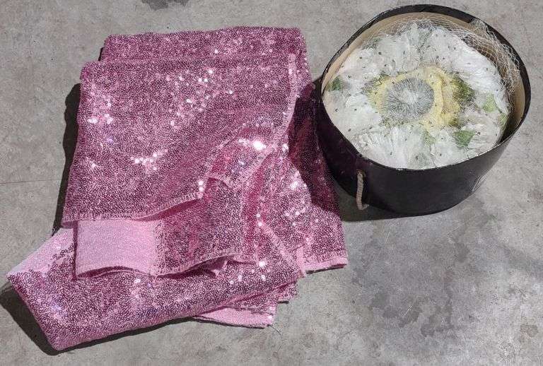 Pink Sequence Table Cloth & Floral Headware